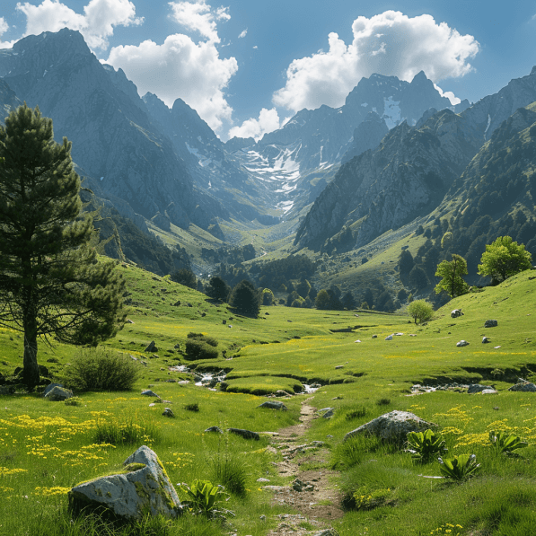 Paysage montagneux avec un sentier de randonnée
